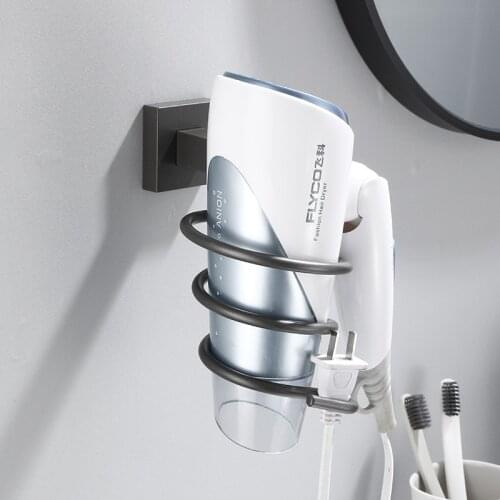 Hair Dryer Bracket Grey Color Wall Mounted Aluminium Holder Shelf Storage Rack Storage Organizer Bathroom Accessories