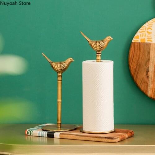 Brass Bird Paper Towel Rack Nordic Light Luxury Desktop Crafts Ornaments Kitchen Roll Paper Storage Rack Living Room Decoration