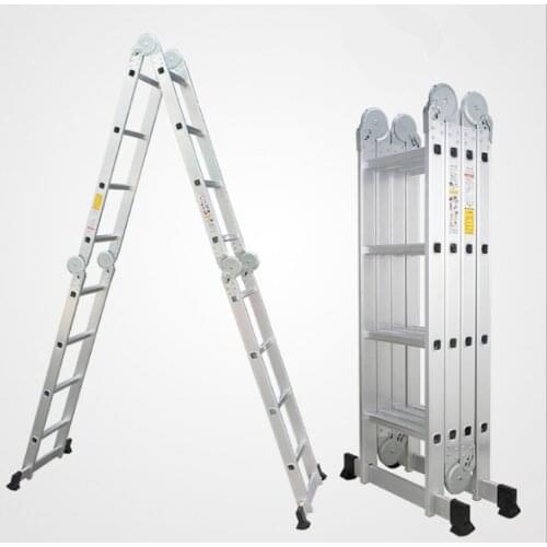 4*4 Practical Aluminum Alloy Folding Ladder 16-Step Joints Retractable Construction ladder Adjustable Telescopic Ladder Silver