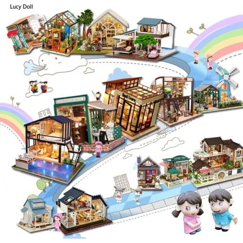 Lucy Doll House Furniture Miniature Dollhouse DIY Miniature House Room Box Theatre Toys For Children Stickers DIY Dollhouse A