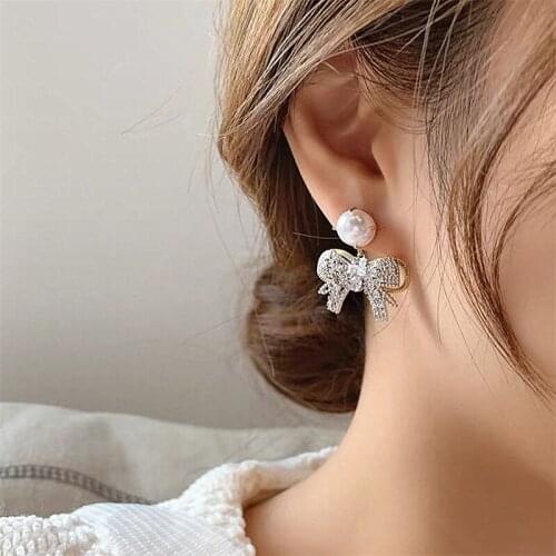 Zeojrlly Trendy Bowknot Women Dangle Earrings Bow Pearl Earrings Style Super Elegant Fashion New Jewelry