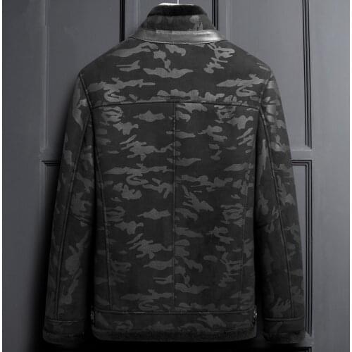 Genuine Leather Winter Sheepskin Coat for Men Real Wool Fur Liner Warm Camouflage Jacket LSY022325 MY1244