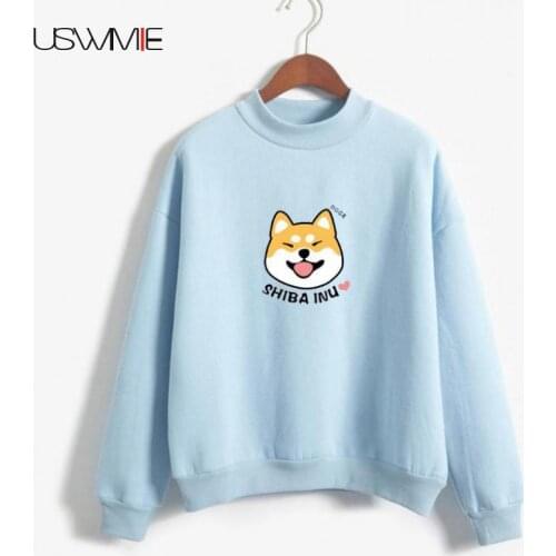 2020 New Kawaii Hoodie Plus Plush Thick Harajuku Womens Clothing Standing Collar Long Sleeve Casual Solid Color Printed Pullover