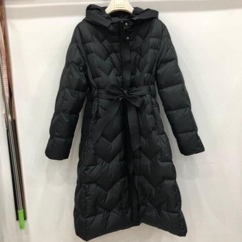 2021 New Womens Winter Thick Long Down Cotton Jacket Korean Over Knee Slim Hooded Plus Size Parkas Jacket With Belt Ladies e282