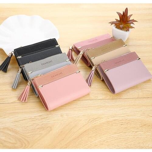 New Tassel Ladies PU Leather Wallet Womens Short Wallet Girls Scrub Coin Purse Multi-card Buckle Female Small Zipper Wallet