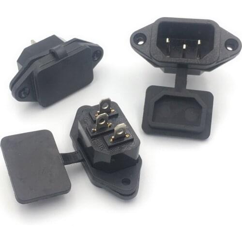 IEC320 C14 Ac 250V 10A Panel Mounted Male Power Inlet Socket Adapter Connector W Spring Loaded Cover