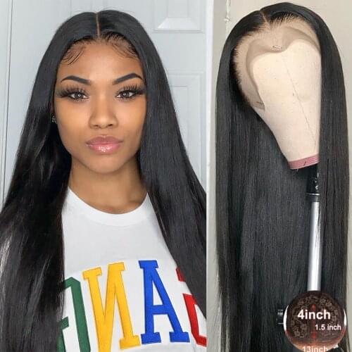 Natural Color Straight Hair Lace Wigs Brazilian Remy Hair Lace Part Wig 150% Density Bleached Knots T Part Lace Wigs