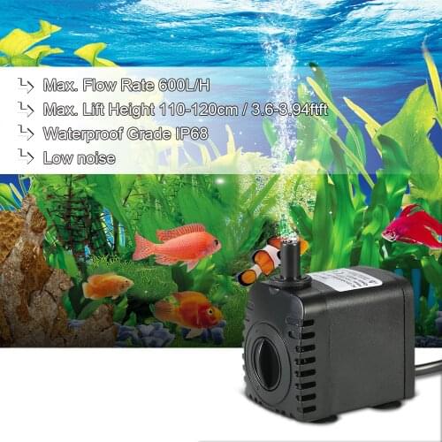 600L/H 8W Ultra Quiet Submersible Water Pump Filter Fish Pond Fountain Aquarium Tank Water Gardens and Hydroponic Systems