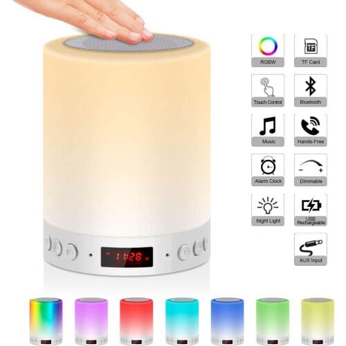 5 in 1 Portable Bedside Lamp Table Lamp Bluetooth Speaker Music USB FM Radio Alarm Clock Digital Night Light Multicolor LED