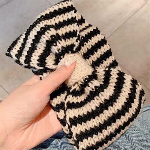 Winter Fashion Black Striped Wide Headband For Women Simple Knitted Cross Elastic Hair Bands Girls Temperament Hair Accessories