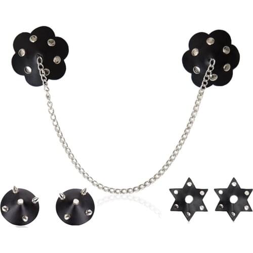 Torture play Clamps with chain metal leather rivet Nipple clips breast Bondage Restraints Accessory BDSM Fetish women sex toy