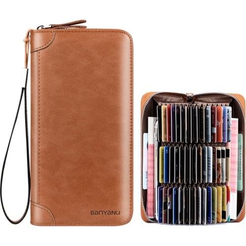 RFID Blocking Passport Money Bags For Male Business ID/Credit Card Wallet Mens Genuine Leather Card Holder Multifunction Purses