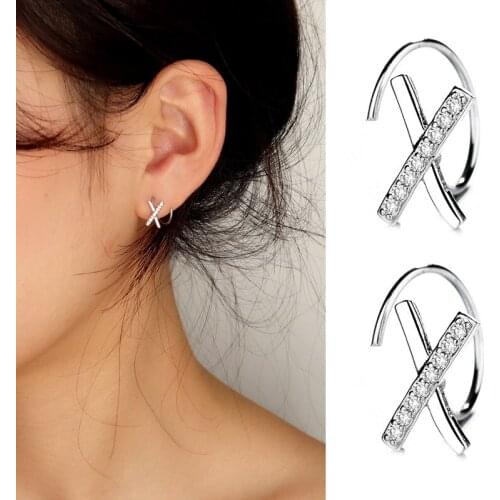 925 Sterling Silver Crystal Letter X Stud Earrings For Women 2021 Wedding Earrings Fashion Anniversary Jewelry pendientes