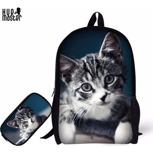 Cat Printing SchoolBag Backpack Pencil Case Learn Essentials Children School Bags+Pencil Box Mochila Escolar Mochila Perro Panda