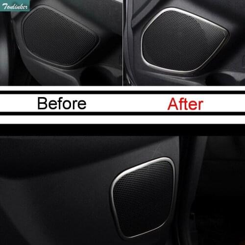 Tonlinker 4 PCS Car DIY NEW Stainless Steel The Door Speaker Light Box Cover Case Stickers for Mitsubishi ASX 2013-15