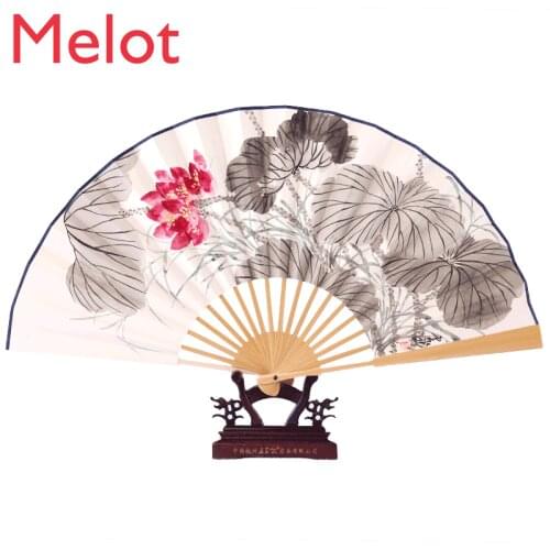 Fan Paper Fan Hand-Painted Jade Bone Folding Fan Mens Chinese Style Male Fan Antique Craft Xuan Paper Collection Gift Fan