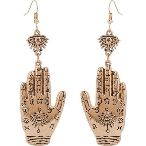Vintage Evil Eye Hasma Fatima Hand Lucky Drop Earrings Religious Totem Jewelry M2EA