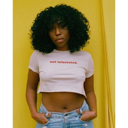 Funny NOT INTERESTED Crop Tops Women Sexy Fashion street style T-Shirt Summer O-Neck t shirt tshirt quote Plus Size Cropped tees