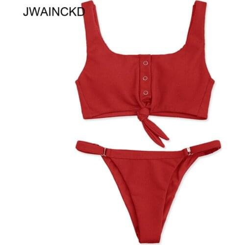 Sexy Knotted Scoop Ribbed Women Bikini Set 2018 New Button Bathing Suit Tankini Push Up Swimwear Maillot De Bain Swimsuit Girls