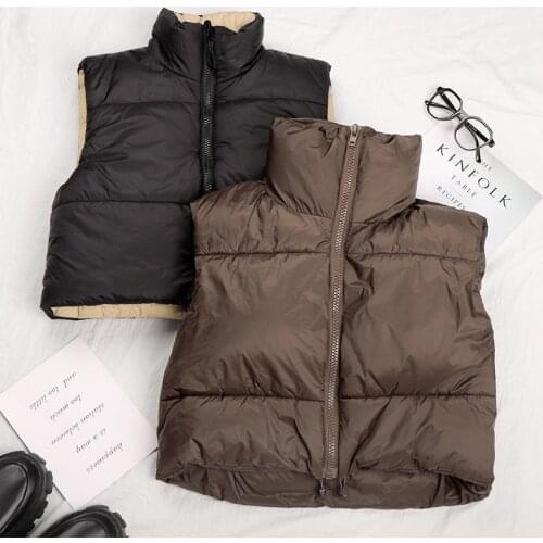 Women Sleeveless Vest Winter Cropped Vest Coat Warm Sleeveless Jacket Women Waistcoat Female Stand Collar Zipper Outerwear
