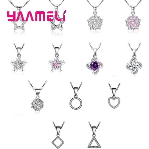 Women Charm 925 Sterling Silver Pendants Necklace Amativeness Gift for Girlfriend Plant Geometric Ball Cubic Zirconia Jewelry