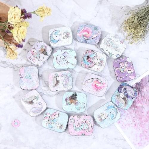1 Pieces Mini Mermaid Tin Trinket Jewelry Coin Box Tinplate Storage Case Small Metal Box