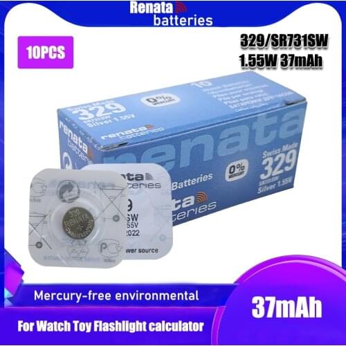 10pack Renata LONG LASTING 329 SR731SW D329 V329 Watch Battery Button Coin Cell Batteries Swiss Made