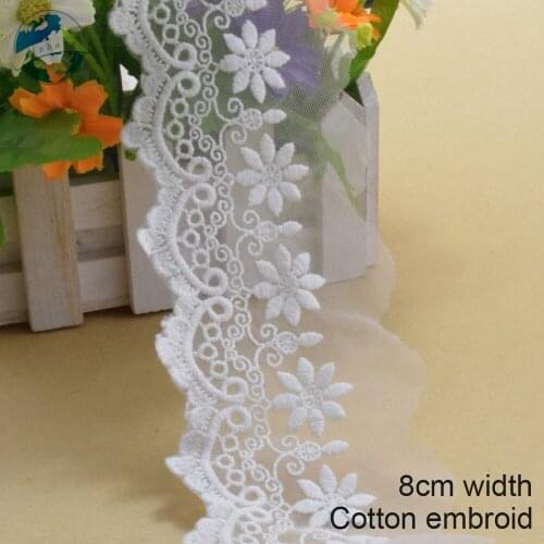 10yards 8cm width Cotton embroidery lace sewing ribbon guipure trim fabric DIY Garment Accessories Curtain decoration#3049