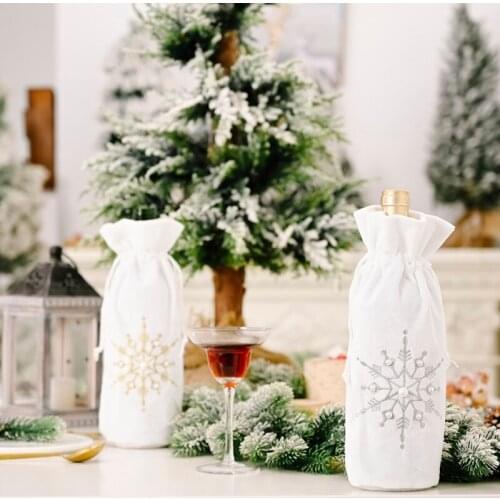 2pcs Christmas Snowflake Champagne Red Wine Bottle Cover Drawstring Bag Decor New 2020