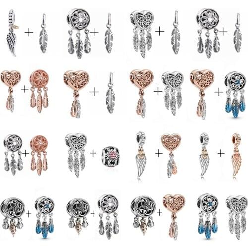 2Pcs/Lot New Style Colorful Rainbow Dream Catcher Feather Pendant Charm, DIY Brand Ladies Bracelet Necklace Gift