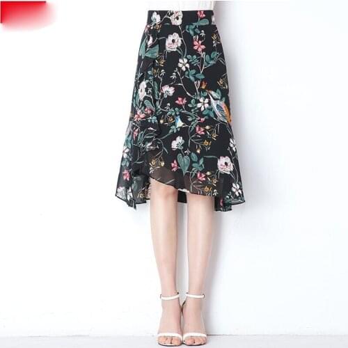 2021 Summer Elegant Floral Print Ruffle Chiffon Skirt High Waist Beach Holiday Polka Dot Midi Skirts Women Jupe Femme Y803