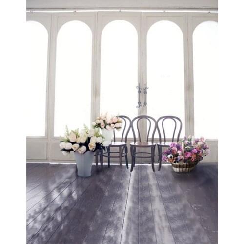 5x7ft Wooden Floor Flowers Chair Photography Backdrops Photo Props Studio Background