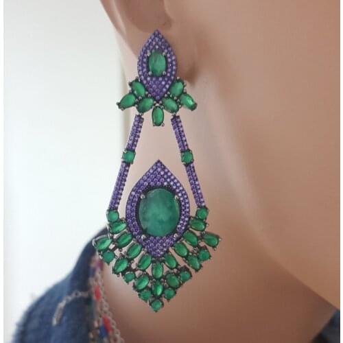 925 Sterling Silver Earrings Multi Color Statement Long Big Boho Cute Dangle Stud Earrings серьги с камнями 925