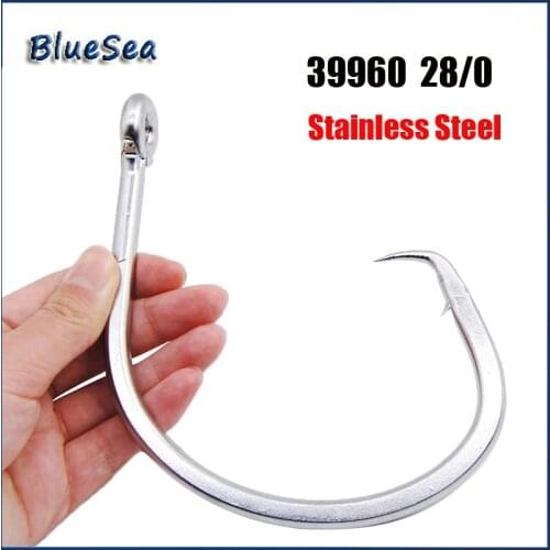 BlueSea 120g Size 28/0 39960 Super Large Stainless Steel Circle Hooks Fishing Hooks White Thick Tuna Circle Bait Fishing Hook