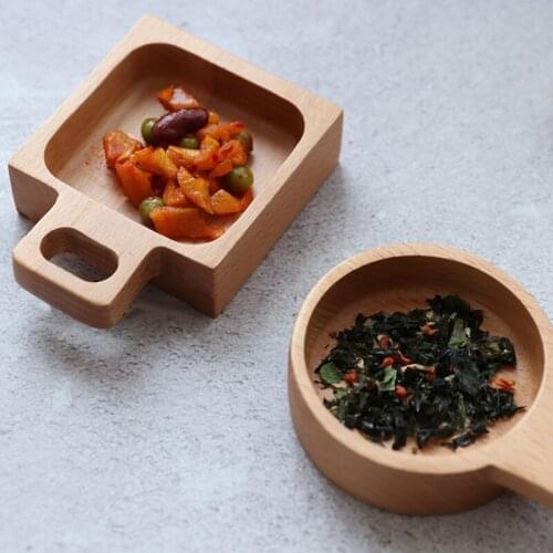 Wooden Sauce Dish with Handle Wooden Tray for Snacks Beech Wood Tableware Seasoning Sauce Bowl