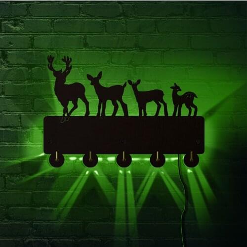 Wild Animal Deer Design Modern Wall Art Decor LED Lighting Hanger Wall Hooks Home Decor Coat Clothes Hook Keys Holder Hanger