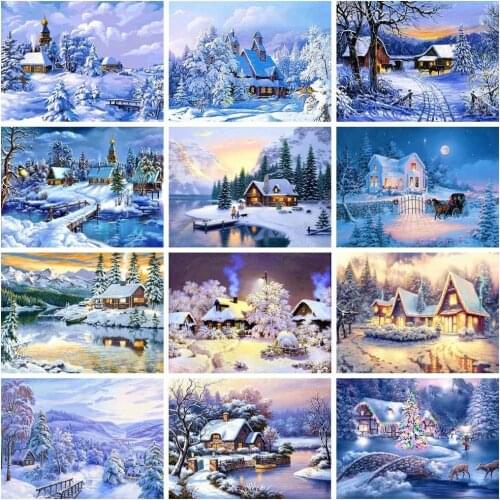 HUACAN 5D Diamond Painting Full Drill Square Winter Landscape DIY Diamond Art Embroidery Snow Scene Home Decoration