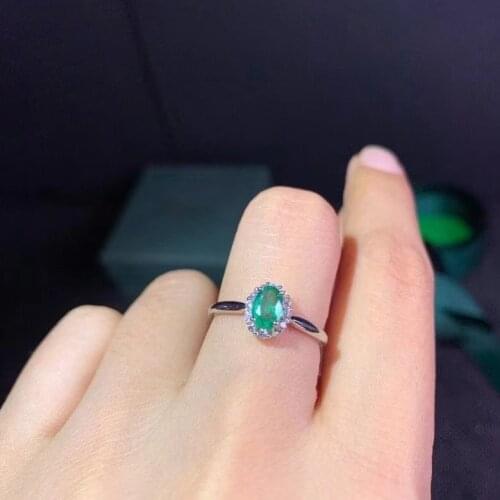 Fine Natural Emerald ring 925 silver lady gift simple birthday present Wedding gift