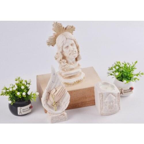 Catholic Religious Gift Resin Candlestick Jesus Statue Virgin Mary Hand Figurine For Home Decor Room Decoration Church Supplies