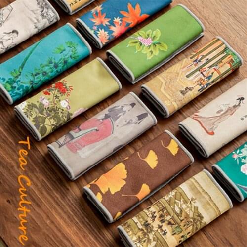 Chinese Retro Painted Tea Towel Super Absorbent Tea Towel Kung Fu Tea Set Accessory Raising Pot Towel Tea Table Professional Rag