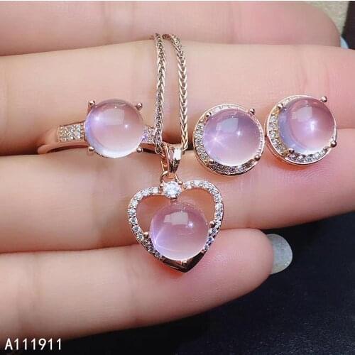 KJJEAXCMY fine jewelry 925 sterling silver inlaid Natural Ross quartz popular Earring Necklace Ring Suit Support Detection cute