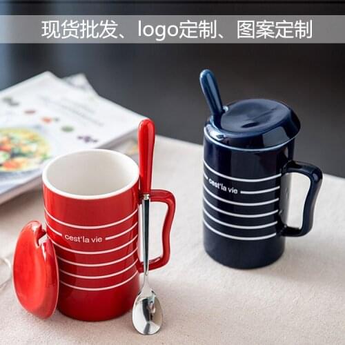 Coffee cup couple water cup ceramic with cover with spoon cup simple coffee cup large capacity creative water cup