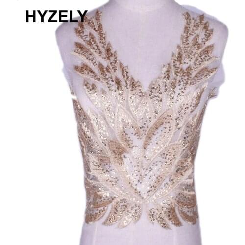 Gold Flower Sequin Body Embroidery Neckline Lace Applique Trimmings Collar for Evening Dress Sewing DIY Scrapbooking Patch NL221