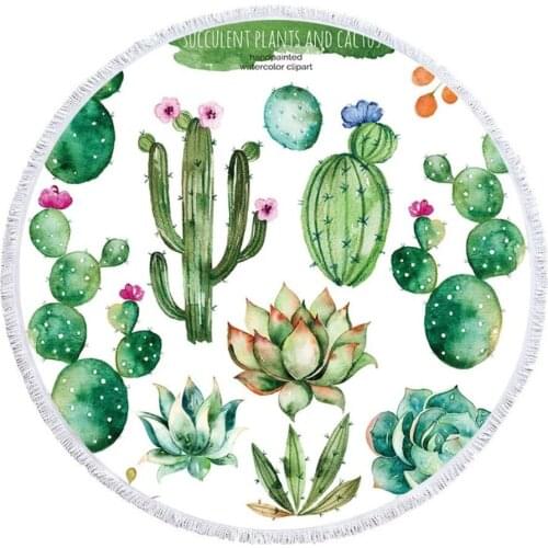 Green Cactus Summer Beach Towel Tropical Print Big Round Animal Pattern Microfiber Round Fabric Bath Towel Diameter 150cm