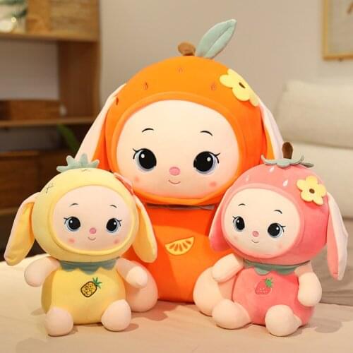 25 Cm 35 Cm Cute Pink Fruit Bunny Doll Large Plush Toy Bed Sleeping Pillow Doll Girl Christmas Gift Free Shipping