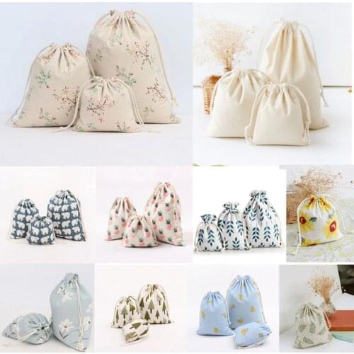 1 pcs Simple grid cotton linen fabric dust cloth bag Clothes socks/underwear shoes receive bag home Sundry kids toy storage bags