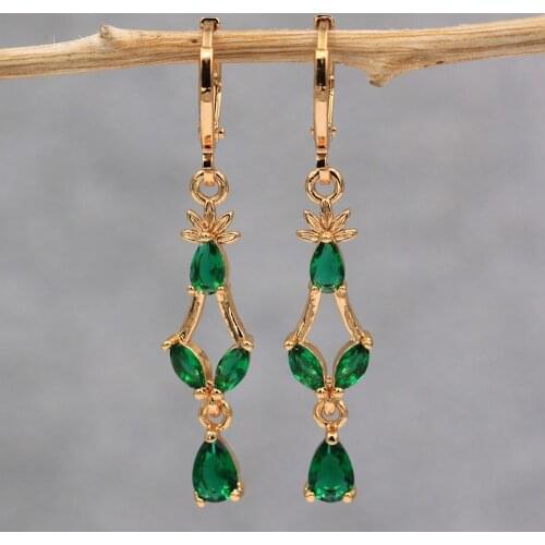 Trendy Gold Dangle Water Drop Green Earrings Cubic Zirconia Stone For Women Girls Eardrop Fashion Jewelry Accessories Wedding Gi