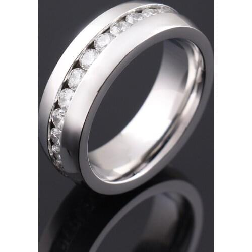 Mens Wide 8mm Stainless Steel Eternity Rings Band CZ Silver Wedding Charm Elegant silver ring men