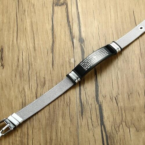 17.5-22cm Men Religious Prayer Black Cross Bracelet Stainless Steel