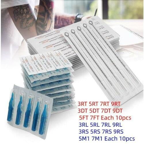 ATOMUS Tattoo Needles & Tips Set 100pcs Disposable Mixed Tattoo Needles + 100pcs Assorted Sterilized Tattoo Needles Tips